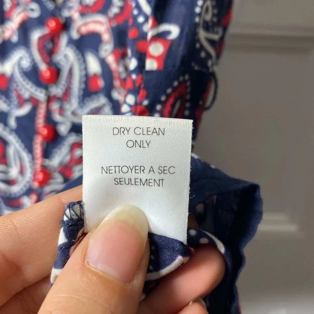 NANETTE LEPORE Paisley Print Button Down Collared Blouse Navy Blue/Red Sz 6 - Image 10