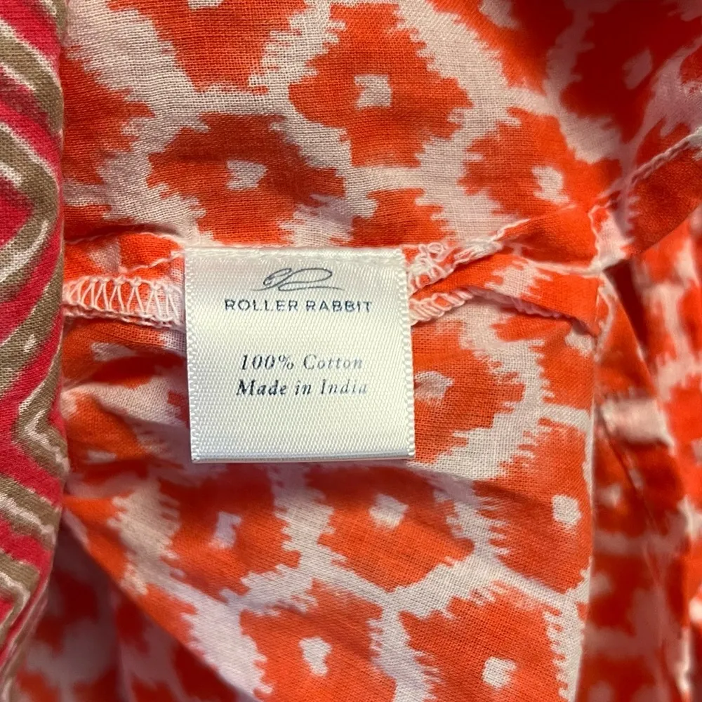 Roller Rabbit Swim Cover Up Cream & Coral Pattern Tunic w/ Tassels Sz S EUC - Image 7