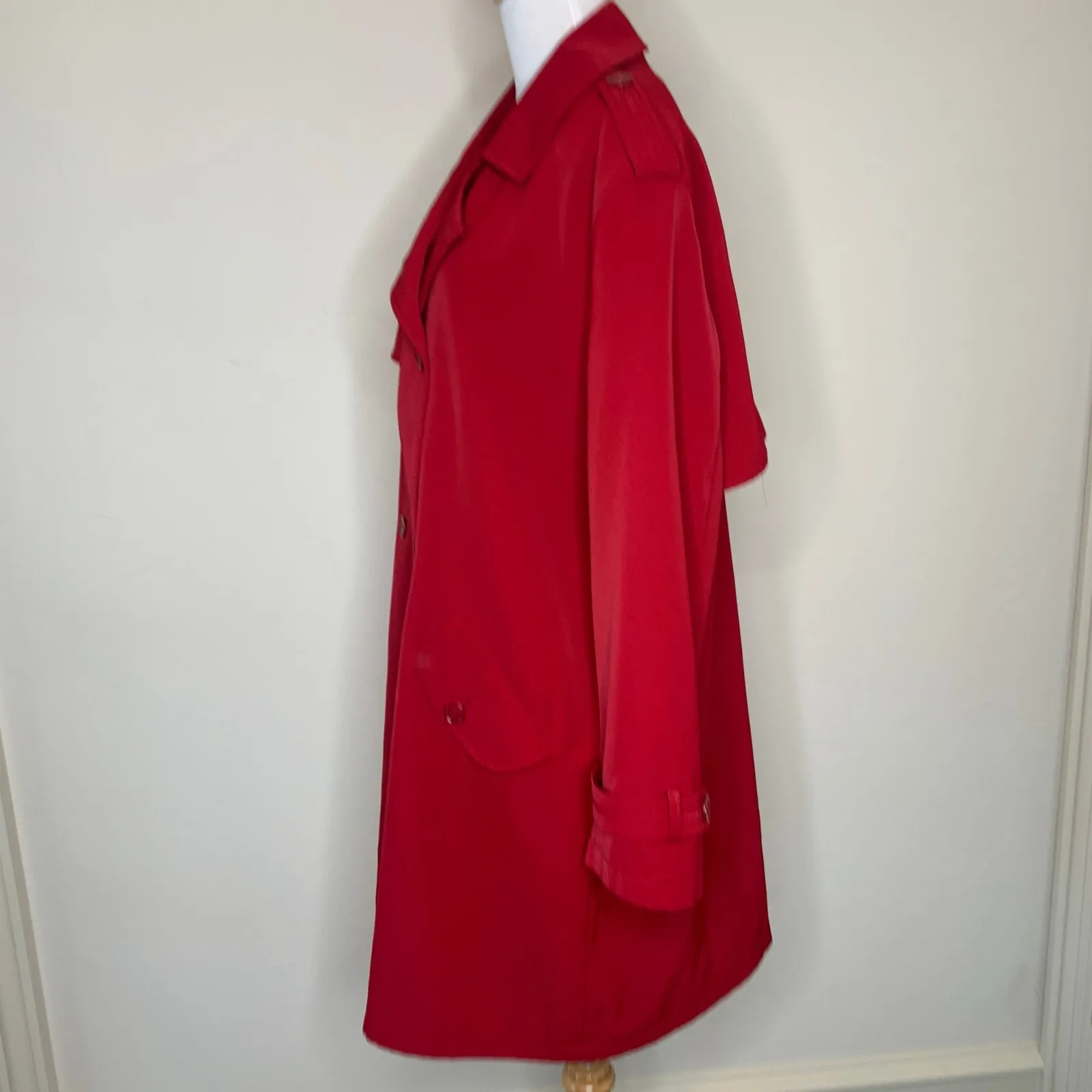 Vintage Preston & York Red Trench Coat Size 14 Double Breasted - Image 3