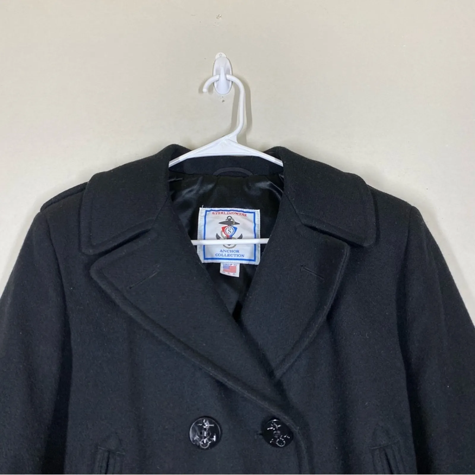Sterlingwear Anchor Collection Military Navy Wool Blend Peacoat Size 12 SHORT Black - Image 4