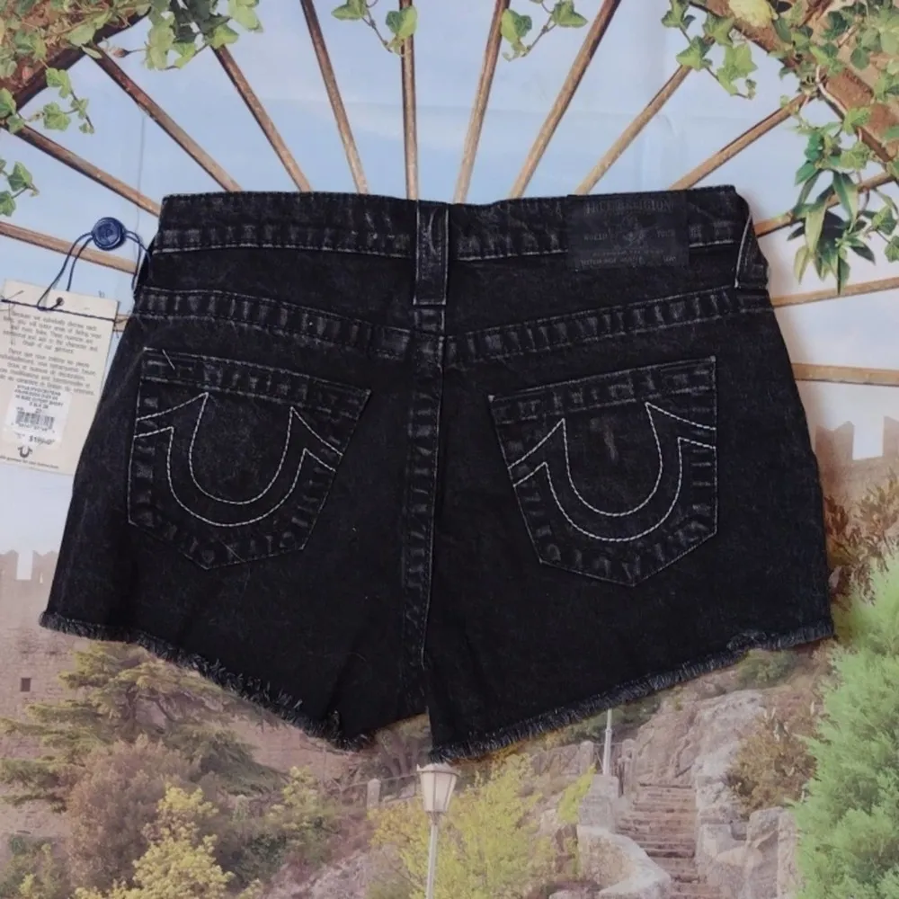 TRUE religion black distressed hi rise cut off shorts - Image 10