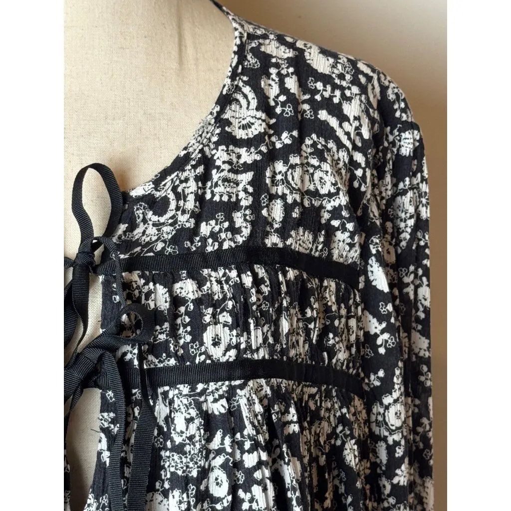 Rebecca Minkoff Shirt‎ Women XL Black Floral Bell Sleeve Top Peasant Whimsigoth - Image 8