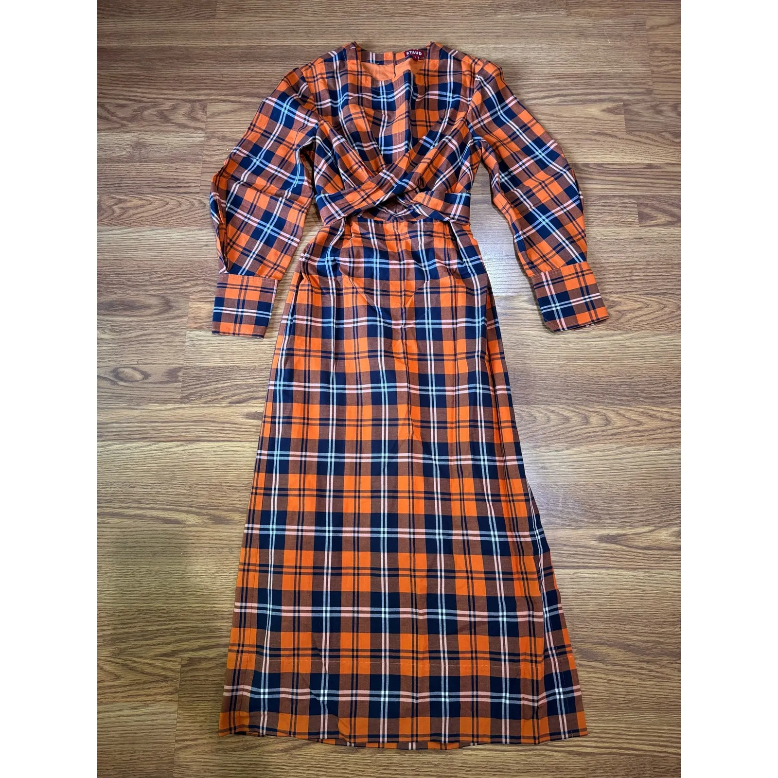 STAUD open back midi gingham Crosshill Dress size size small - Image 11