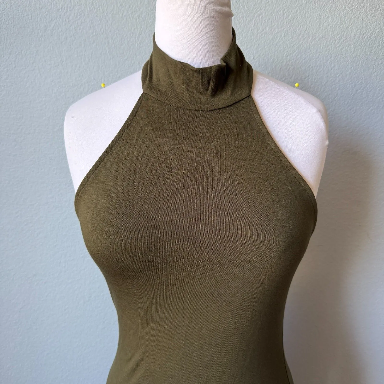 Lulus Simply Enchanted Olive Green Halter Midi Dress Size Medium - Image 6