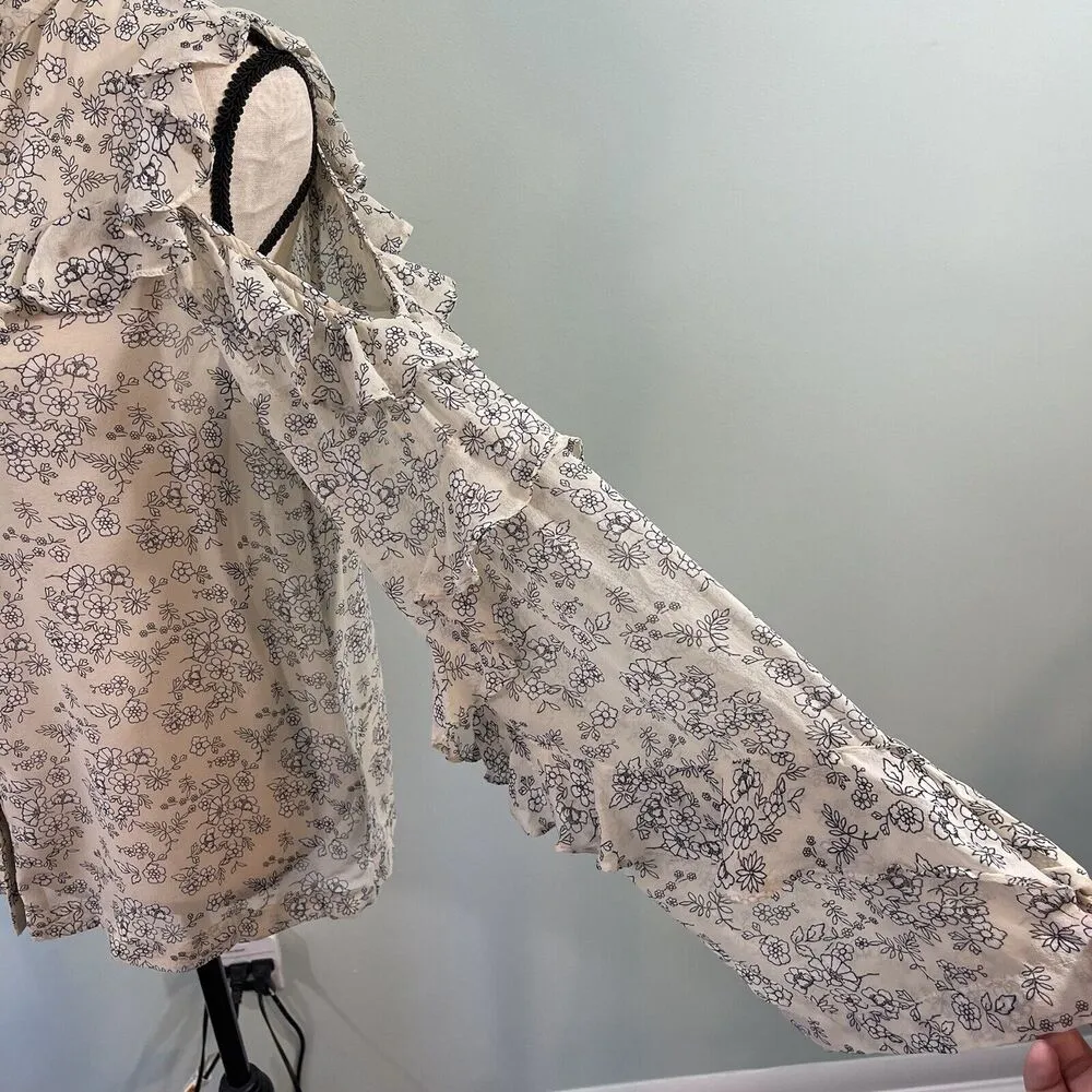 Robert Rodriguez Women's Cold Shoulder Ruffles Silk Button Up Blouse Size 4 - Image 4