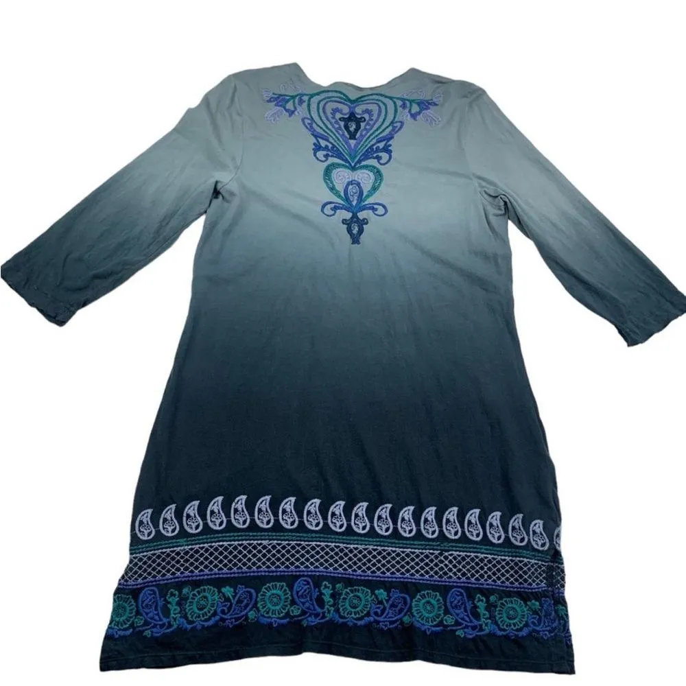 Johnny Was  Embroidered Blue Ombré Cotton Tunic/Dress Women's SZ L - Image 4