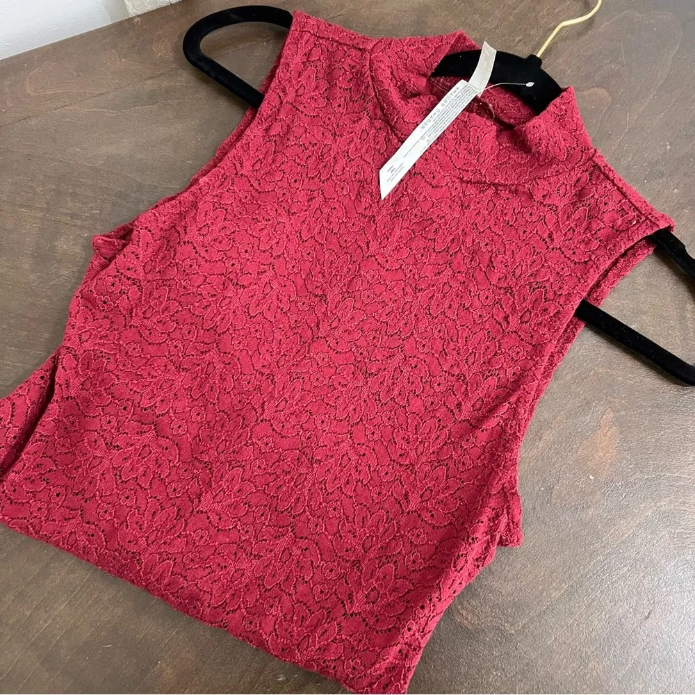 Intimately Free People Burgundy Wine Cherry Mock Neck Lace Bodysuit XS - Image 5