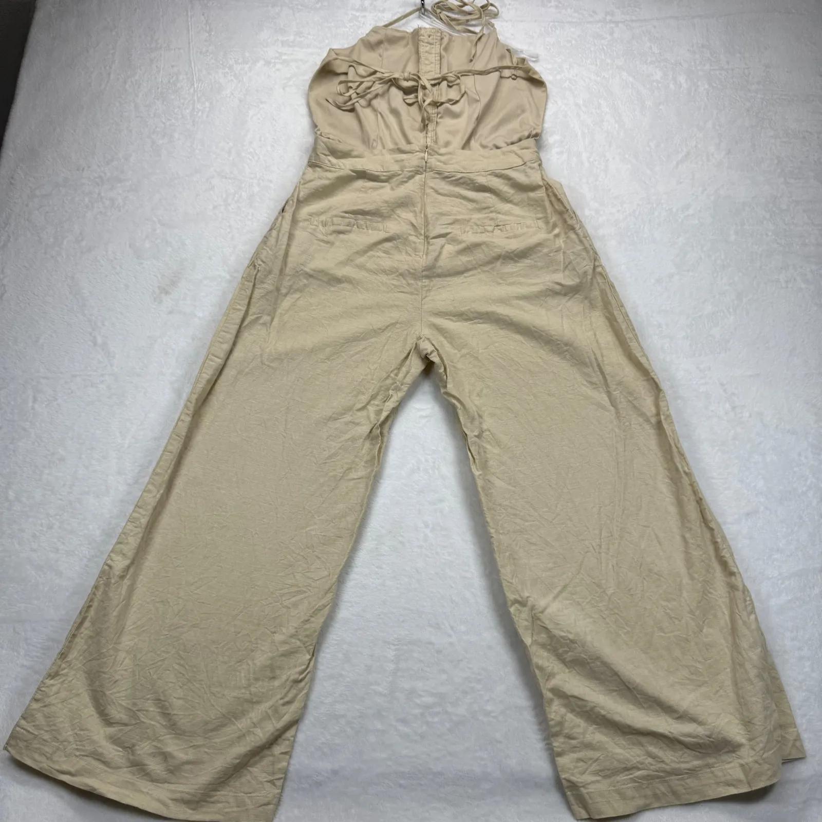 Etophe Studios‎ Halter Jumpsuit Wide Leg Button Front Linen blend Casual Beige M - Image 10