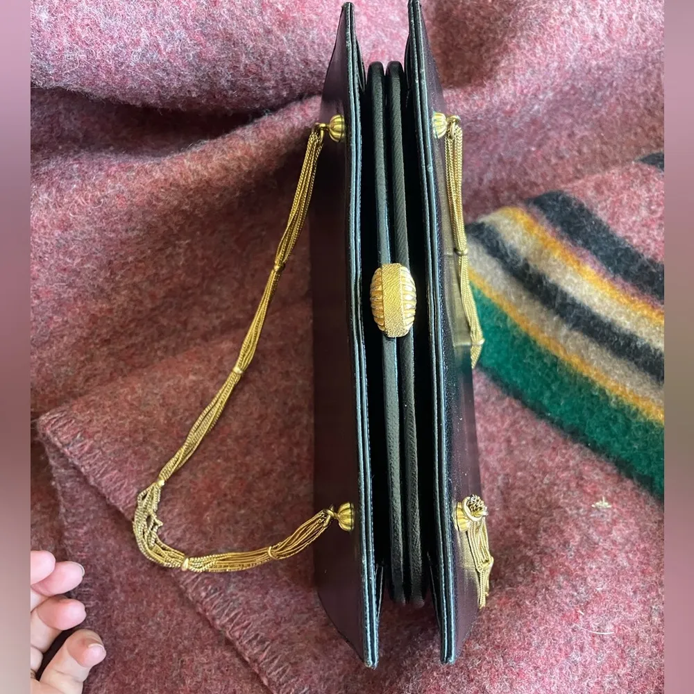 Stunning 1950s or early 1960s Morris Moskowitz Saffiano Leather evening bag Black - Image 7