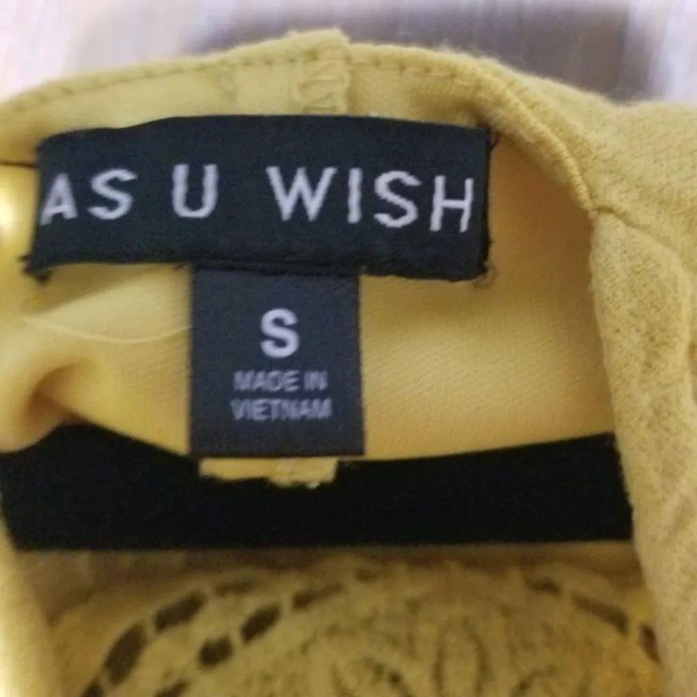 As U Wish S Mustard Yellow Cold Shoulder Lace Trim 3/4 Sleeve - Image 3