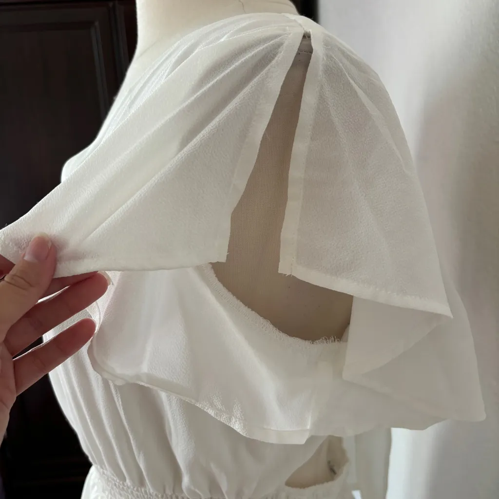 Solid White Short Sleeve Open Back Dress - Image 8