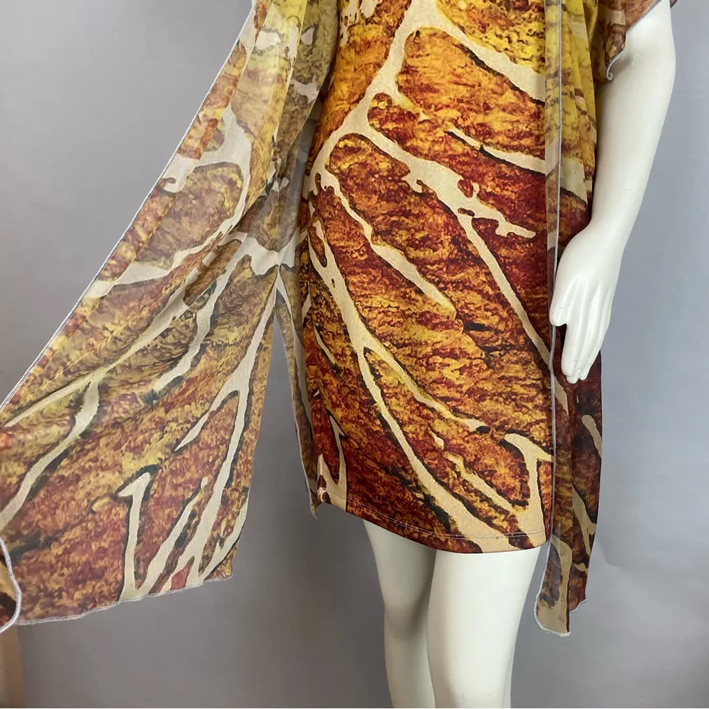 Graphic Dress Sheer Wrap Jacket Sheath Stretch Square Neckline Unique Pattern‎ Yellow Size undefined - Image 11