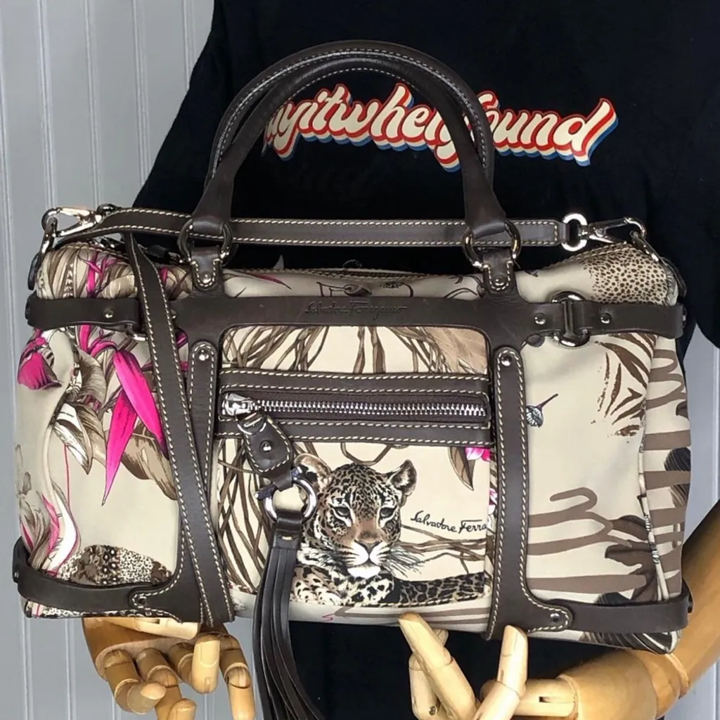 SALVATORE FERRAGAMO Leopard Jungle Print Crossbody Shoulder Boston Bag NWOT - Image 1