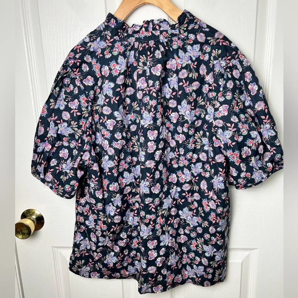 NATION LTD Pima Cotton Rosanna Floral Print Puff Sleeve Blouse in Midsummer XL - Image 6