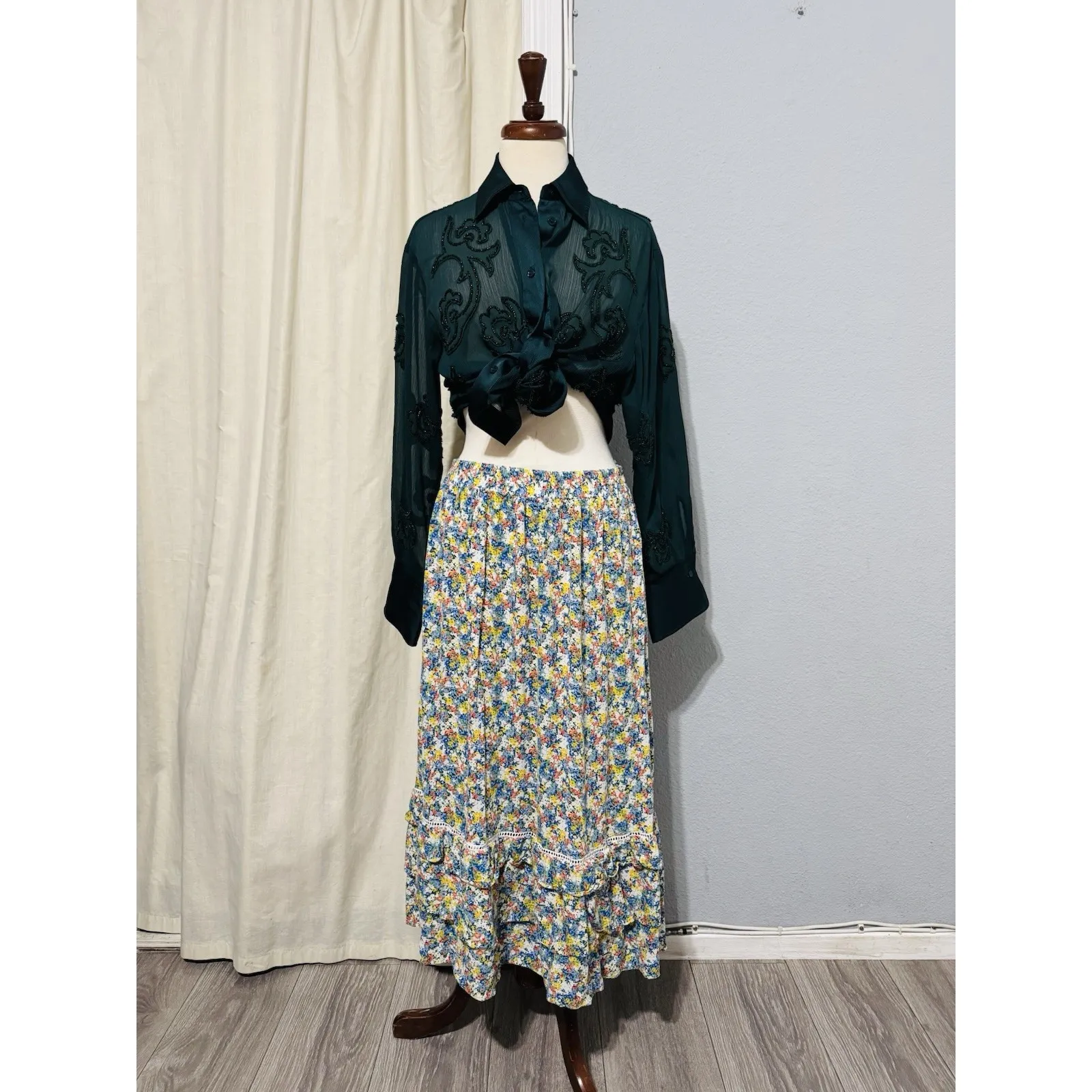 Cynthia Rowley Vintage Floral Cottagecore Bohemian Layered High Waist Skirt M - Image 3