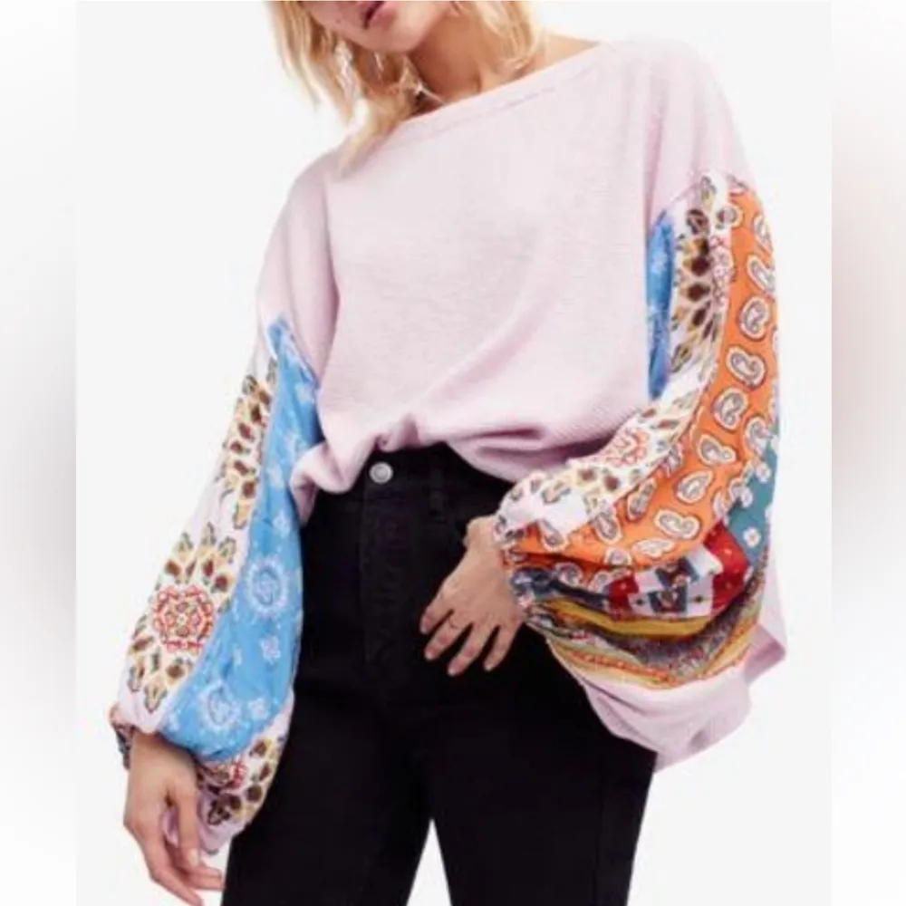 Free people blossom print Dolan balloon sleeve top mixed paisley thermal top - Image 12