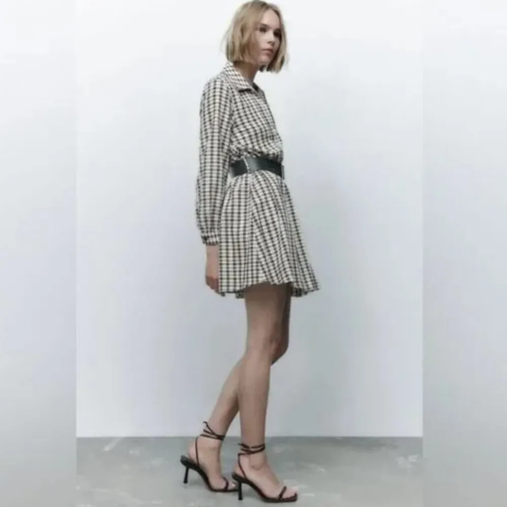 ZARA nwt CHECKED DRESS‎ WITH BELT - Image 4