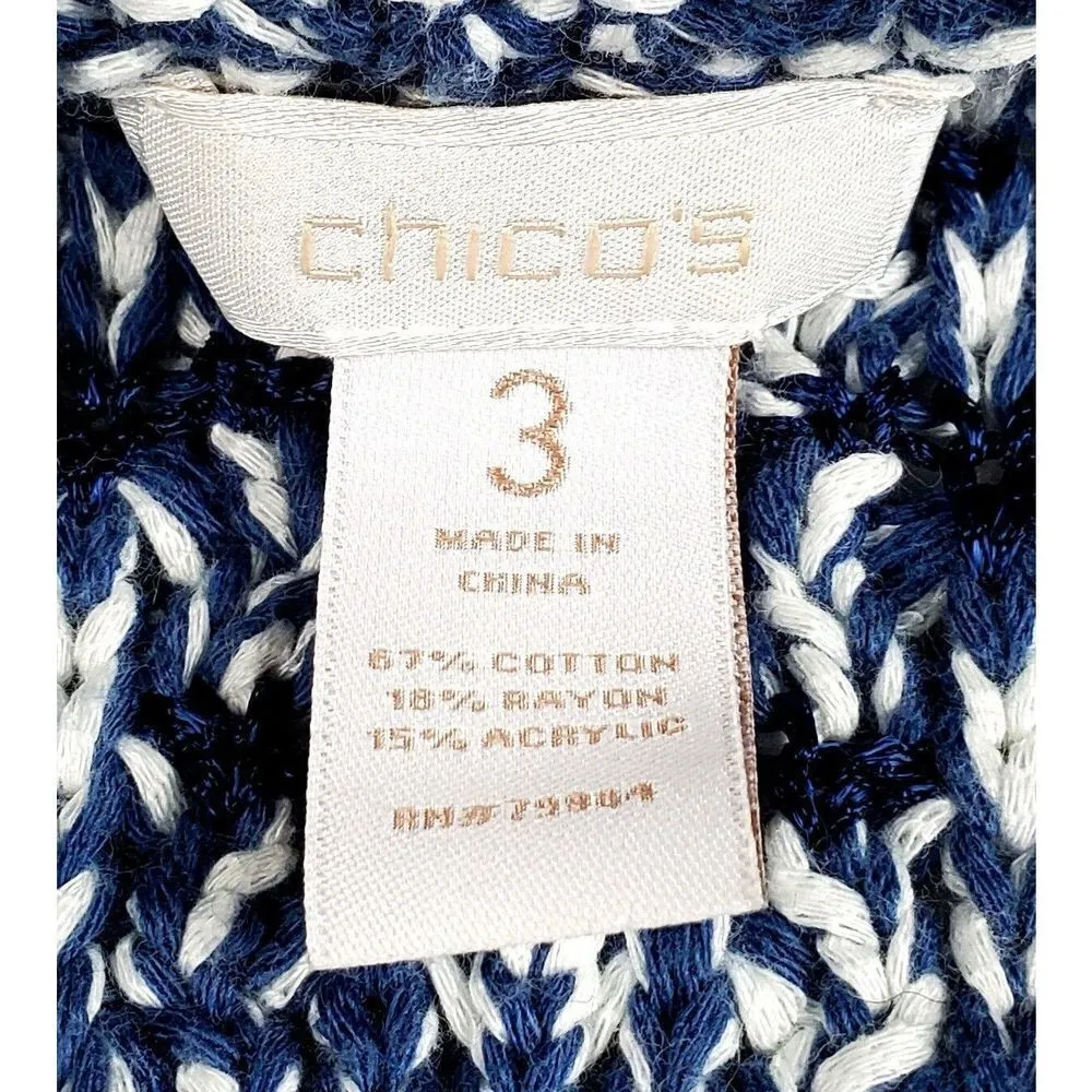 Chico's Sweater Size Extra Large Blue Open Knit Boat Neck Lagenlook Flowy - Image 6