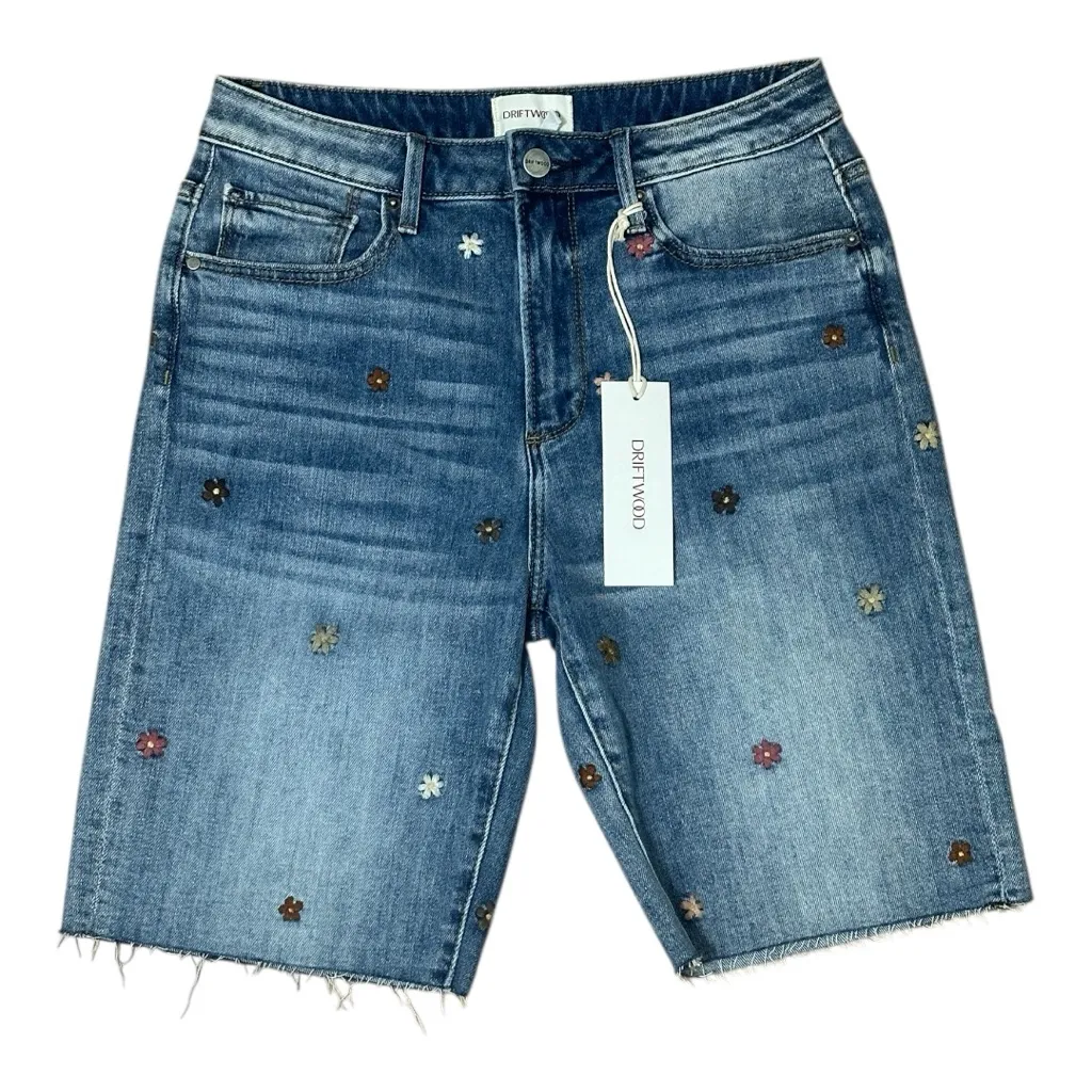 Driftwood x Free People Bermuda Floral Embroidered Denim Shorts NWT - Image 5