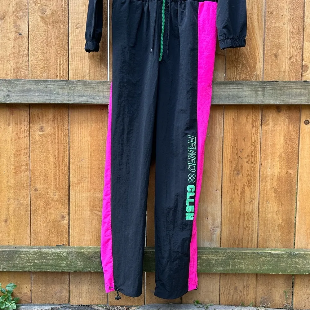 ASOS Collusion Brand Ski Style Indoor/outdoor Jumpsuit size 10 black pink retro‎ - Image 4