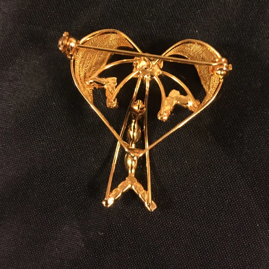 💖✨ Vintage Angel Heart Brooch Pin | Gold Tone Rhinestone Crystal Angel - Image 2