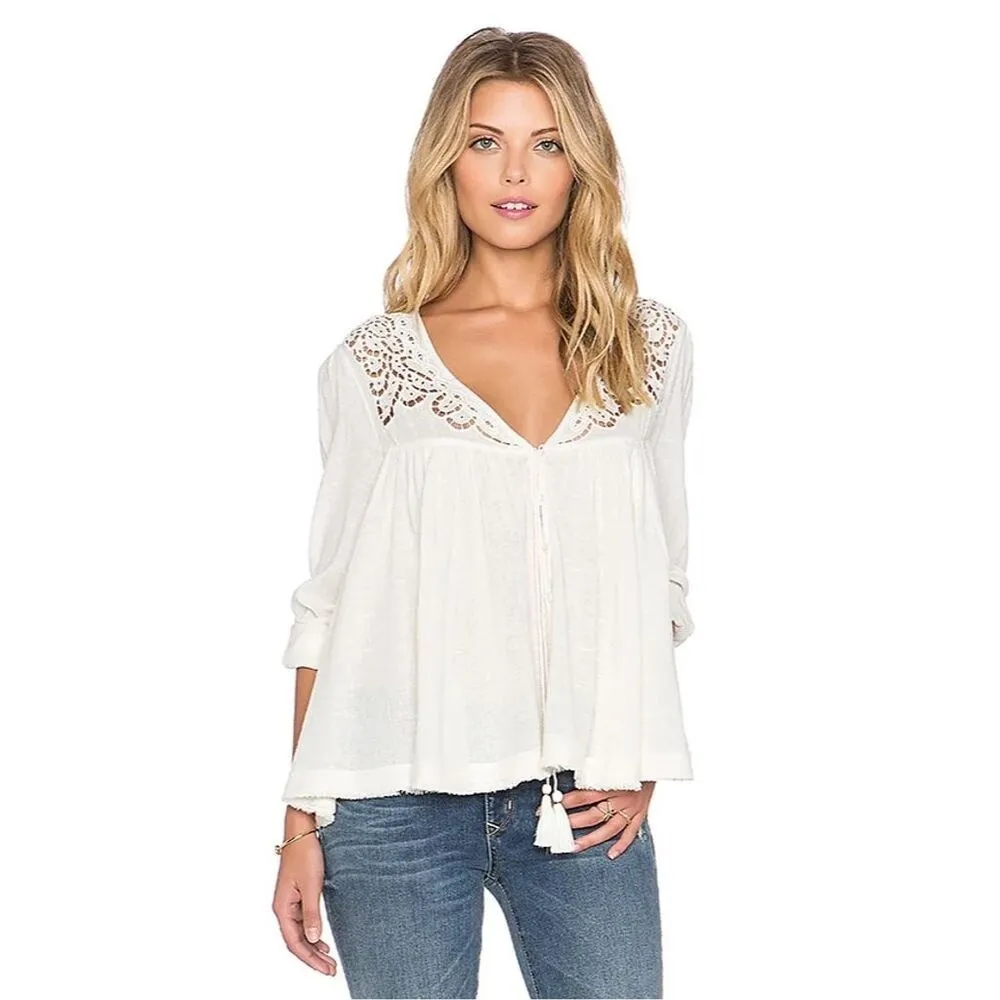 Free People Doin It Right Boho Blouse Ivory, size M - Image 3