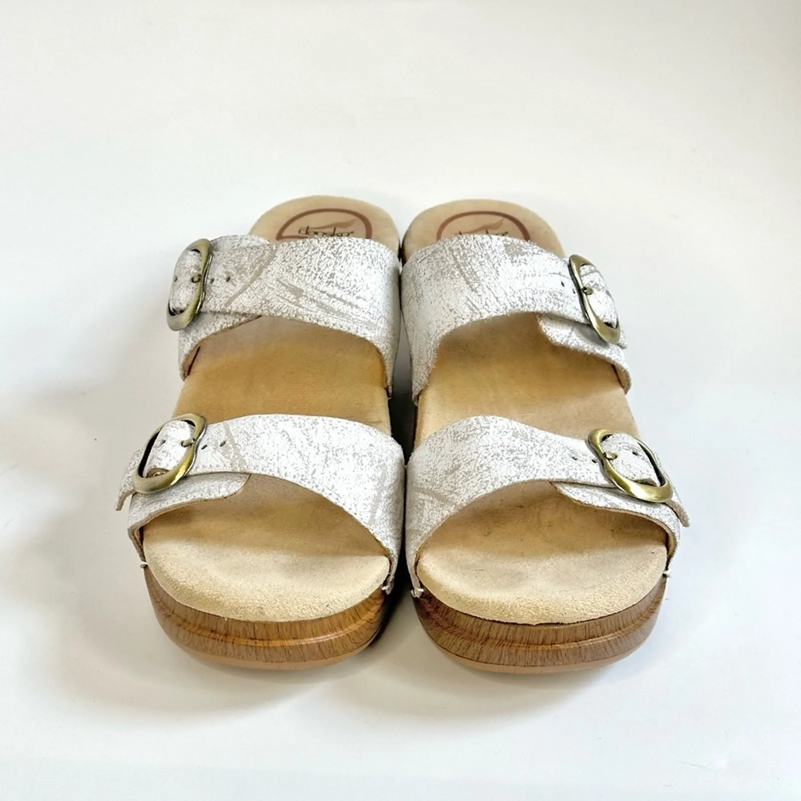 Dansko Sophie Distressed Double Strap Open Toe Sandal Clog White - Image 5