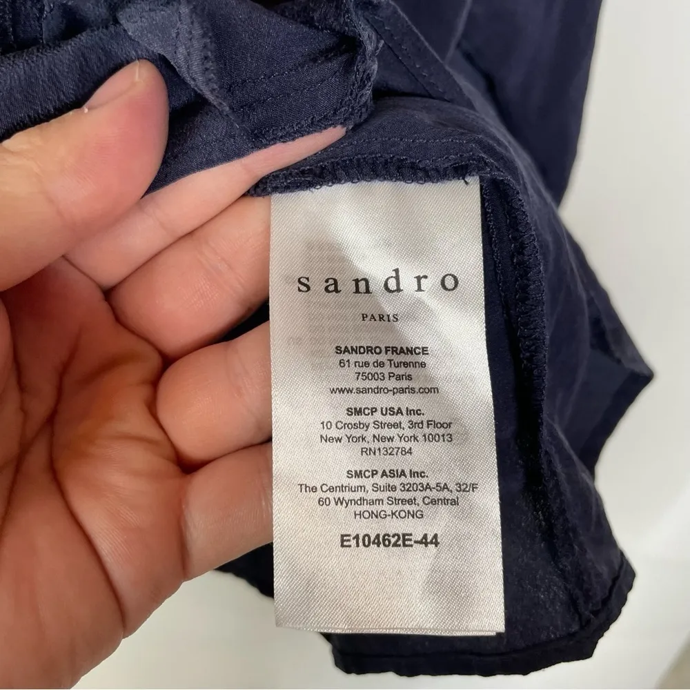 Sandro Silk Lace Up‎ Front Navy Blouse - Image 4