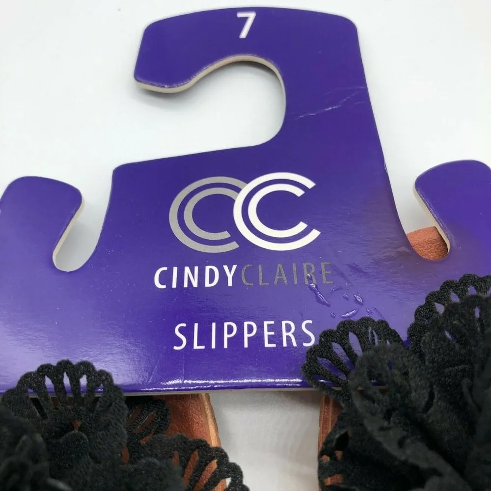 Cindy Claire Womens Sandals Flip Flops Floral Applique Black Brown Size 7 - Image 5