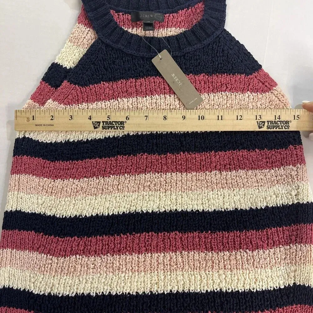 NEW! J. Crew Sweater Tank Stripe Navy Blue Rose Pink Ivory Sz XS Fall Winter - Image 3