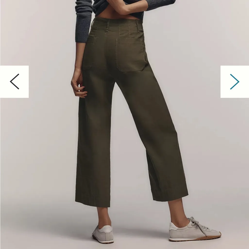 Anthropologie Maeve Colette Magic Fabric Cropped wide-Leg Pants in Dried Fern - Image 3