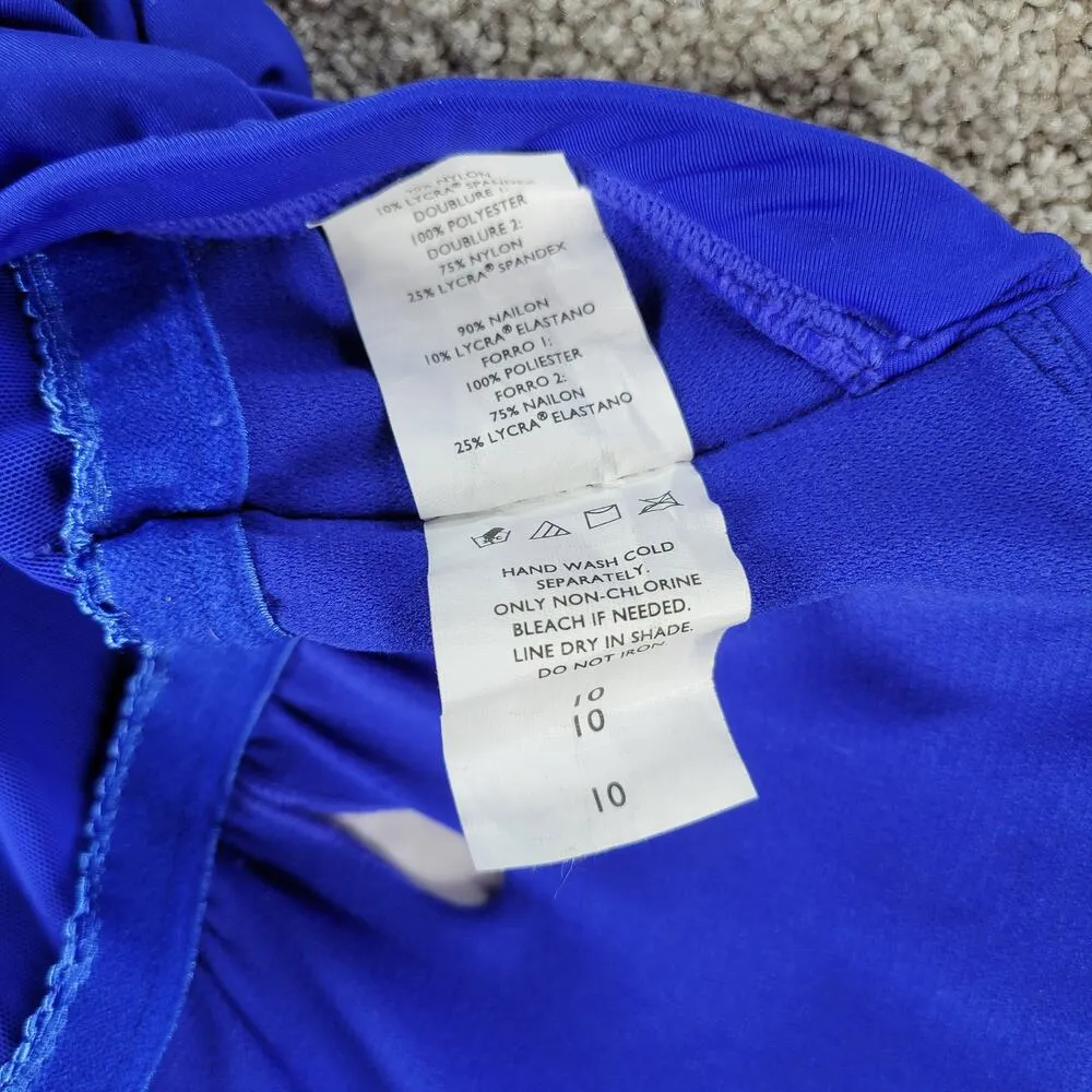 Jantzen One Piece Swimsuit Womens 10 Blue Braided Halter Bandeau Blouson Beach - Image 6