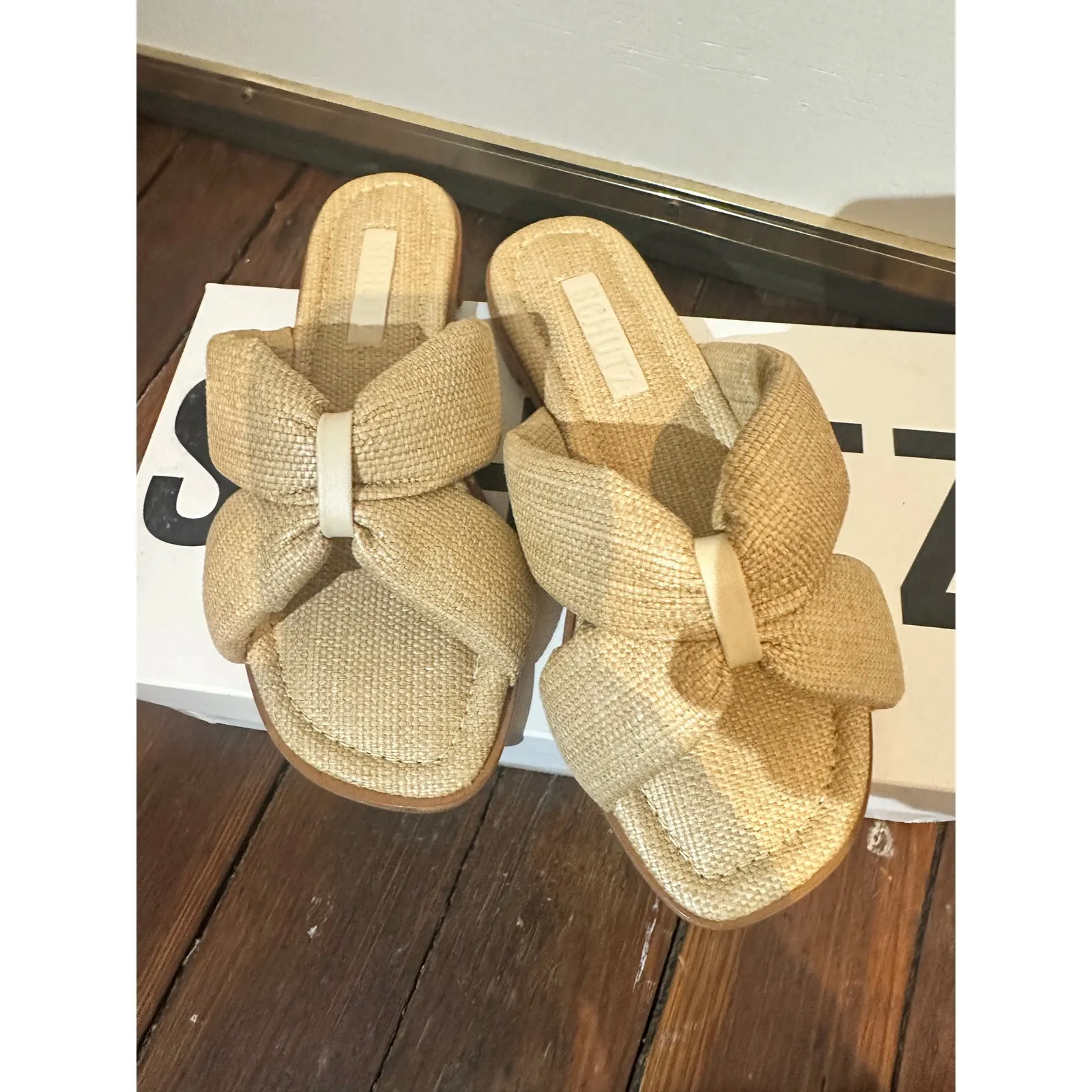 SCHUTZ Neutral Blonde Cross Fairy Casual Woven Sandals Slides NEW size 5 - Image 3