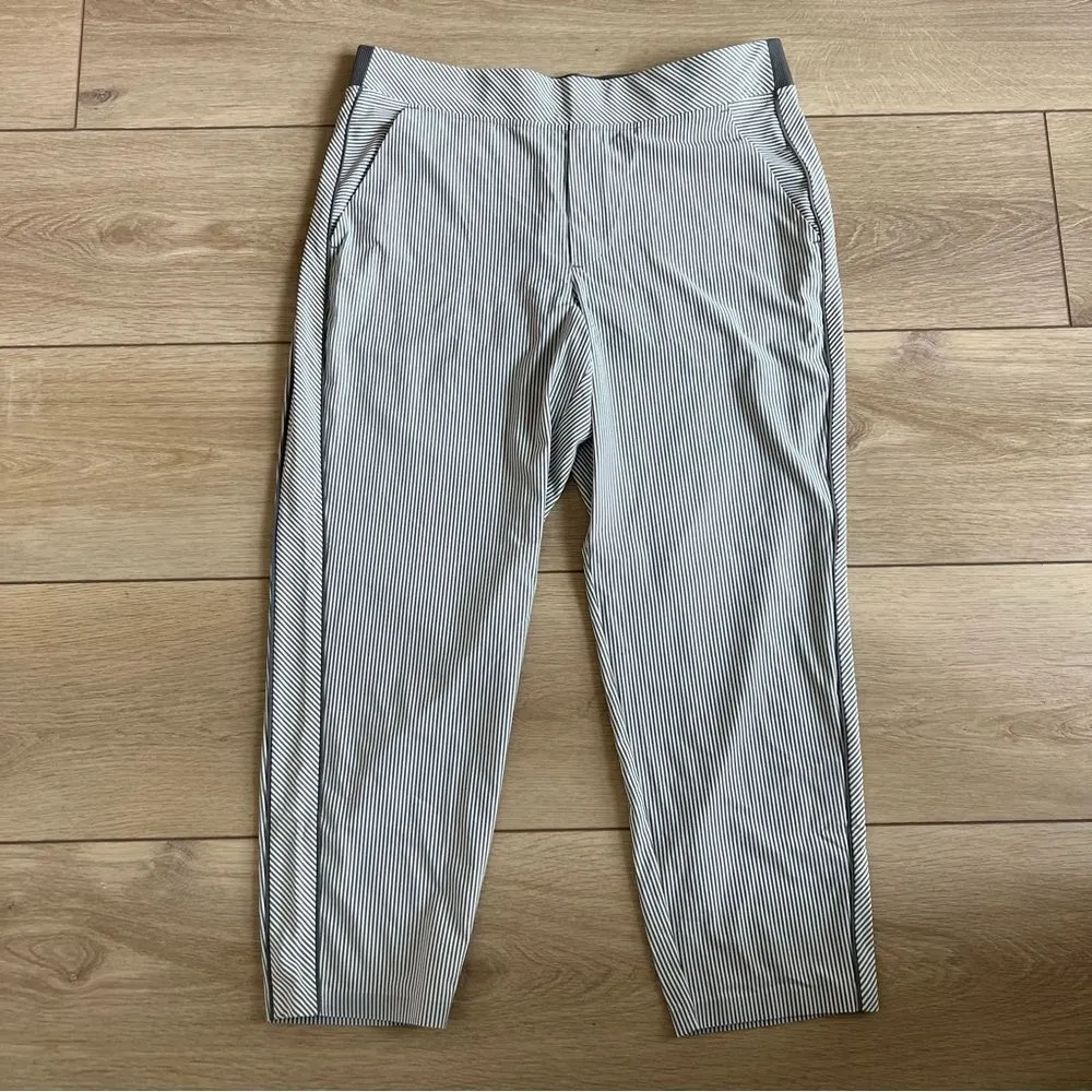 Athleta Brooklyn Textured Ankle Pant City Stripe Black/Sea Grey Size 14P - Image 6