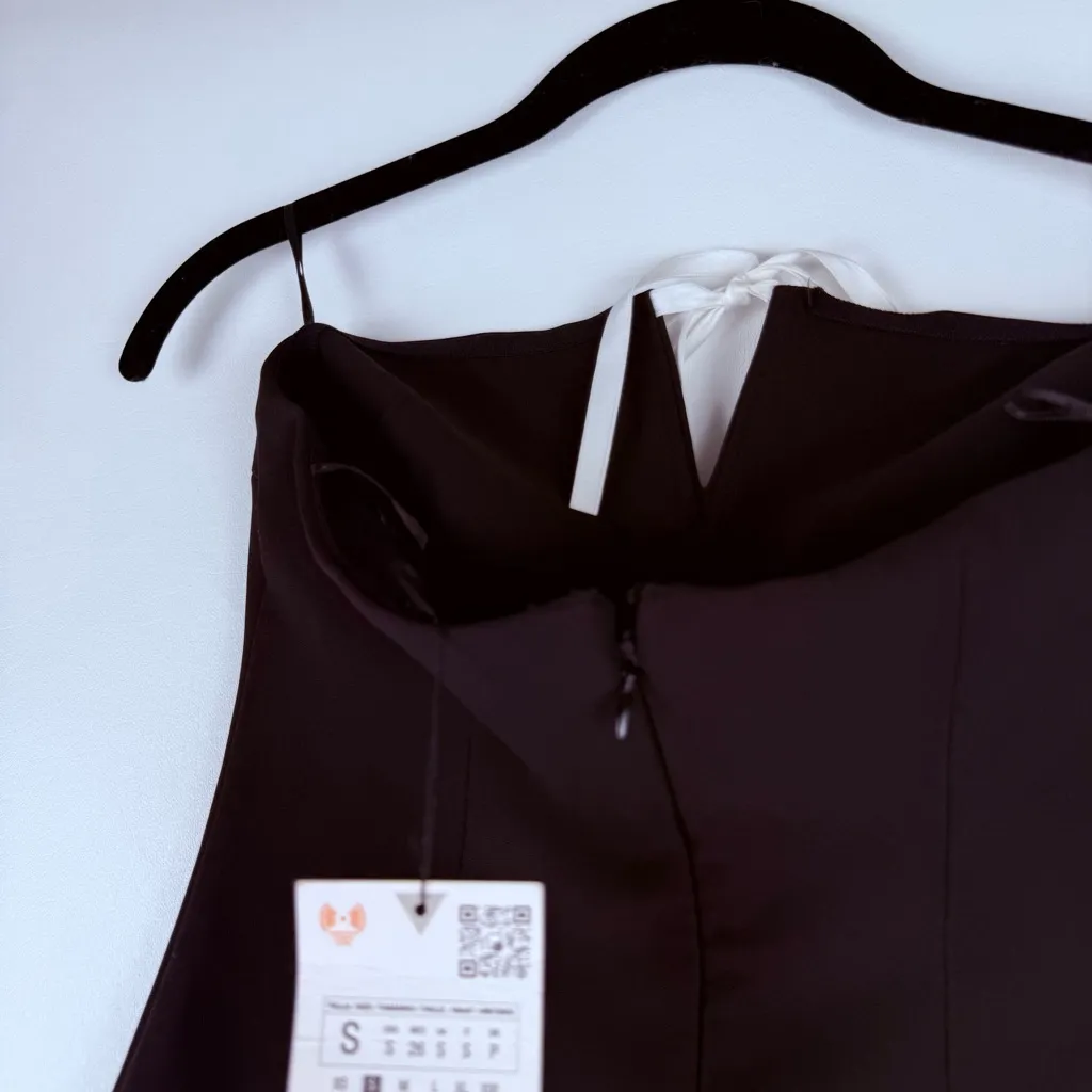 Zara Strapless Black Dress with White Accent - Image 7