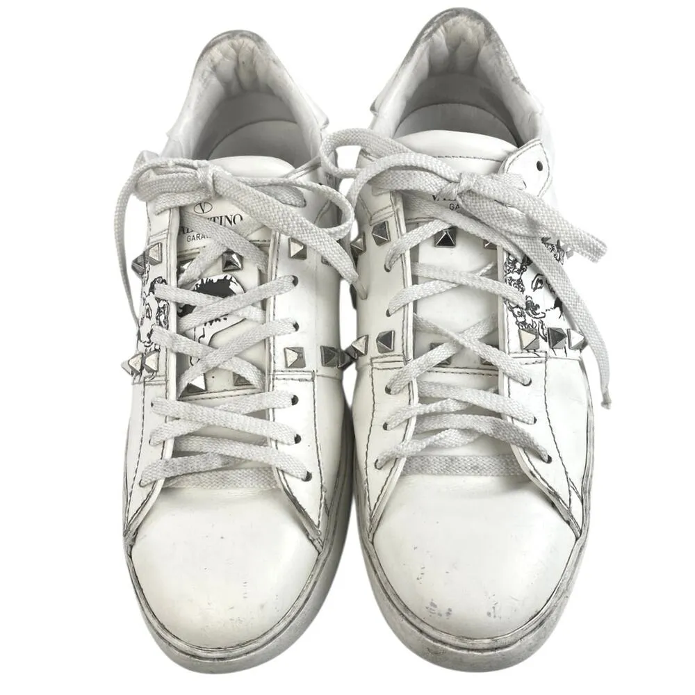 Valentino Garavani Rockstud Women's White Lace Up Low Top Leather Sneakers Sz 9 - Image 2