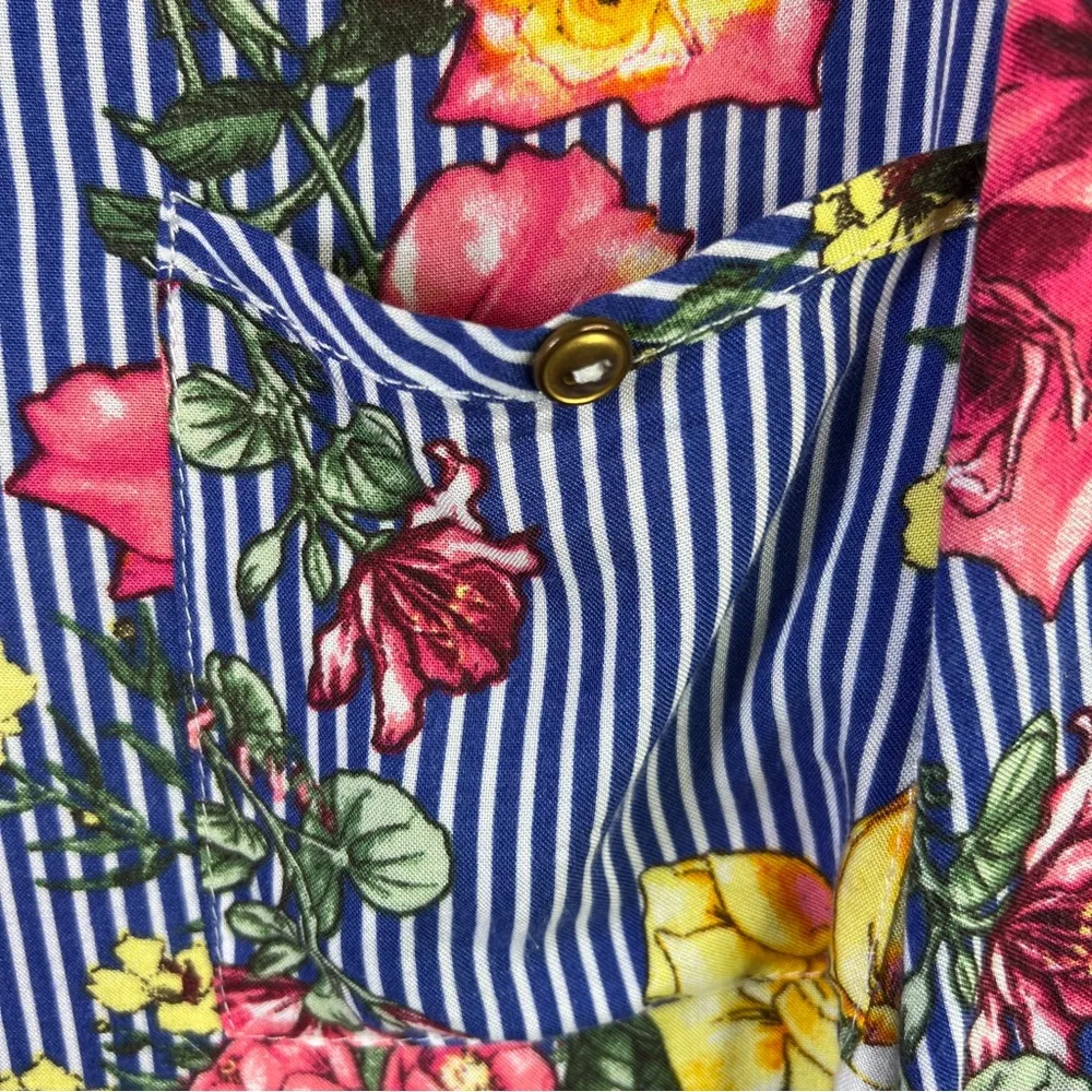 Scarlett Plus 2X 1/4 Zip V-Neck Floral Blue White Striped Tunic w/Tabbed… - Image 6