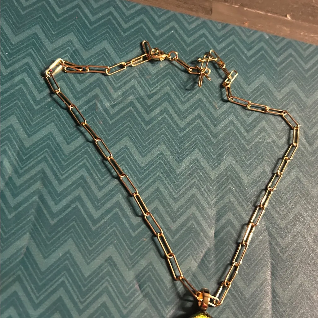 Gold Paperclip Chain with dichroic fused glass pendant. - Image 3