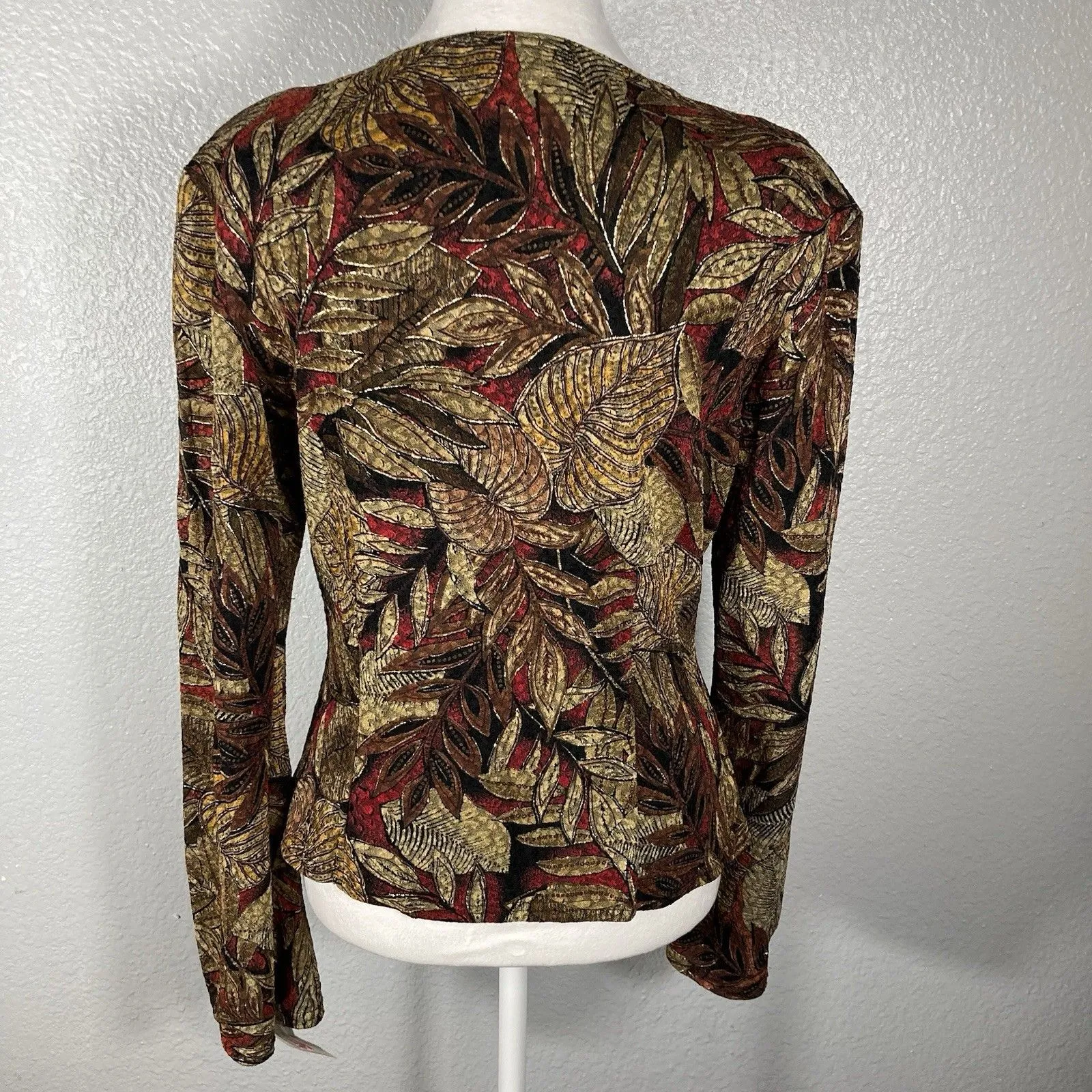 Y2K Metaphor Women’s Faux Wrap Blouse L Leaves Forest Fairy Whimsical Gold Brown - Image 6