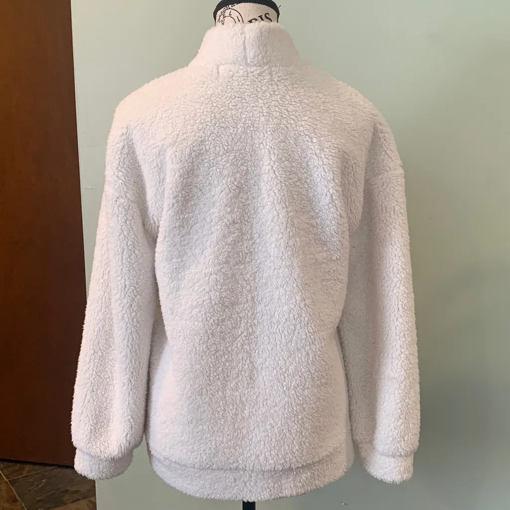 LOFT Cream / Winter White Teddy Fleece Jacket Cardigan Sweater Women’s Small - Image 4