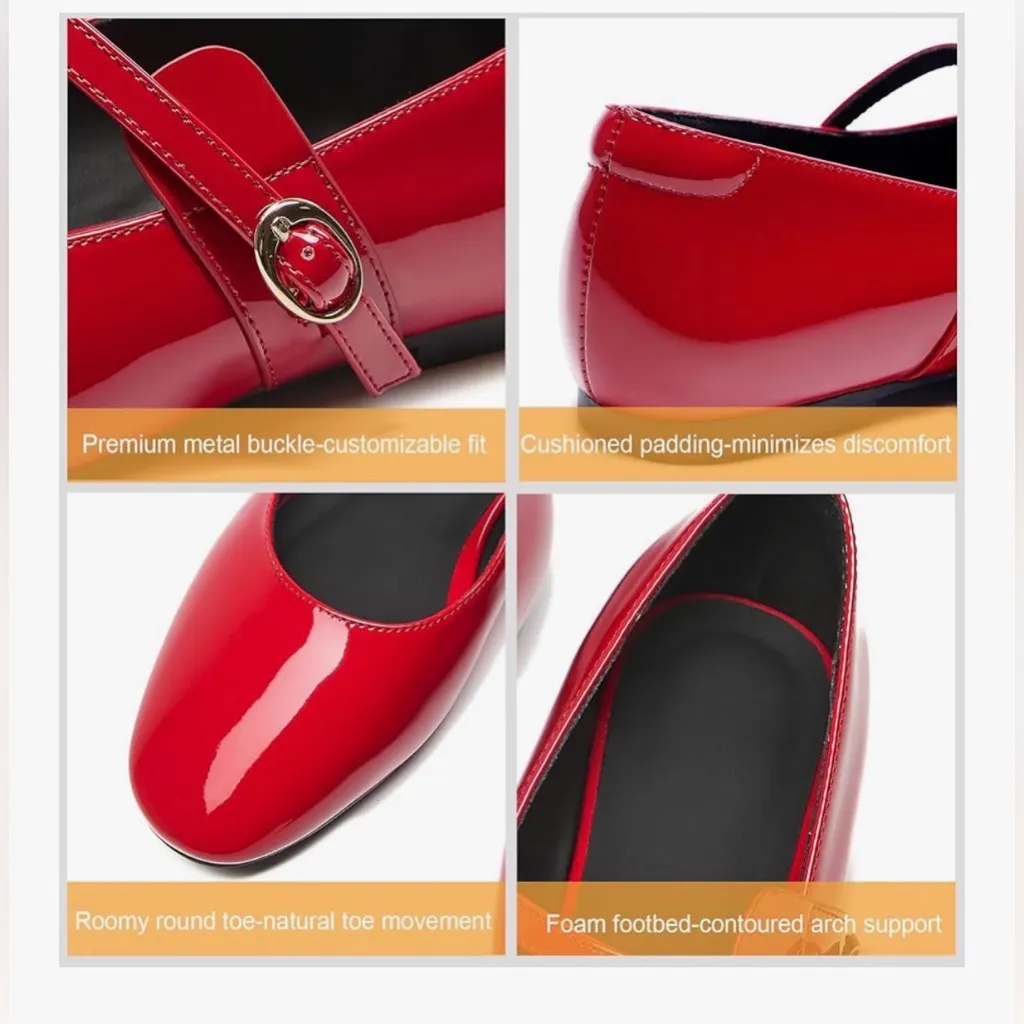 NEW Mary Jane Flats Comfortable Round Toe Red Patent Ballet Flats Career Shoes 8 - Image 2