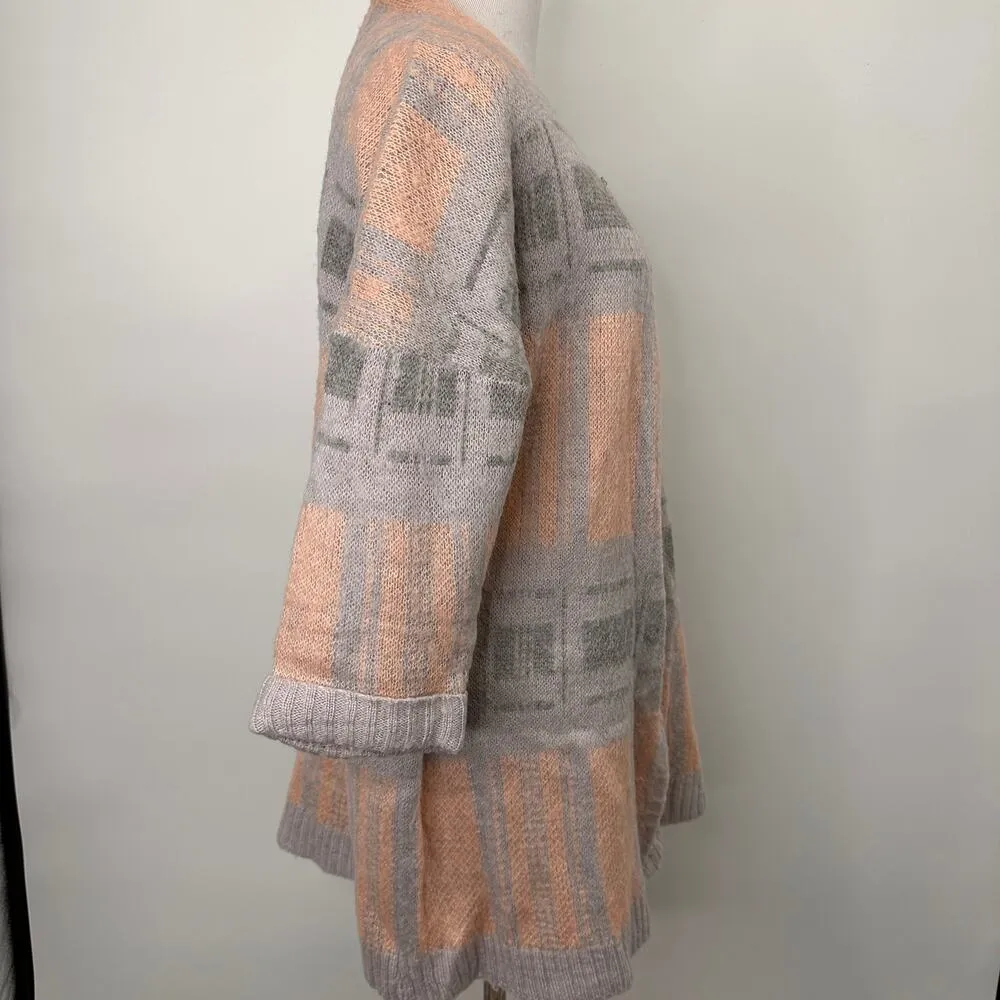 Moth Plaid Open Long Cardigan Sweater Size Small Gray - Image 3