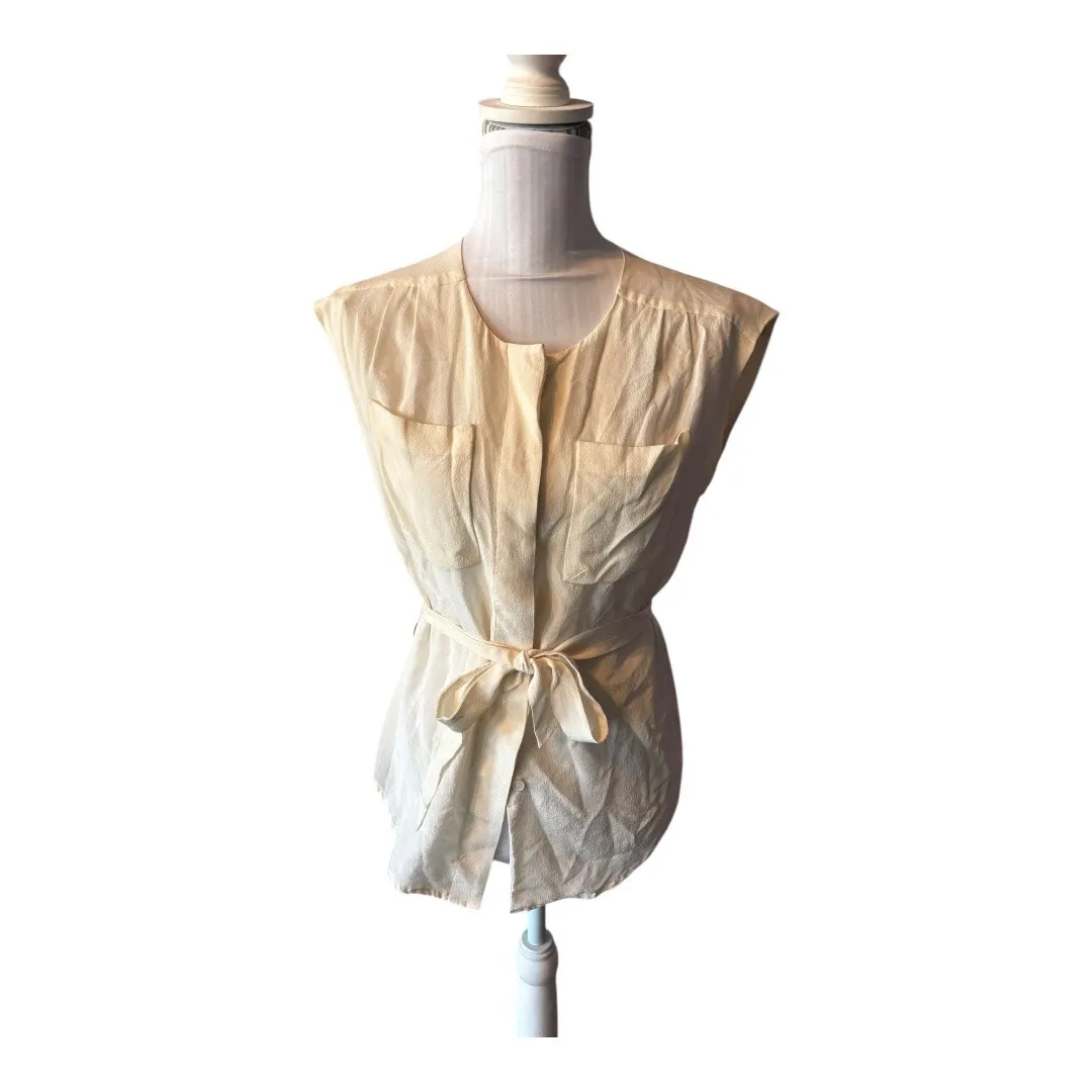 Joe Fresh Cream Button Down Blouse Size XS Belted - Image 2