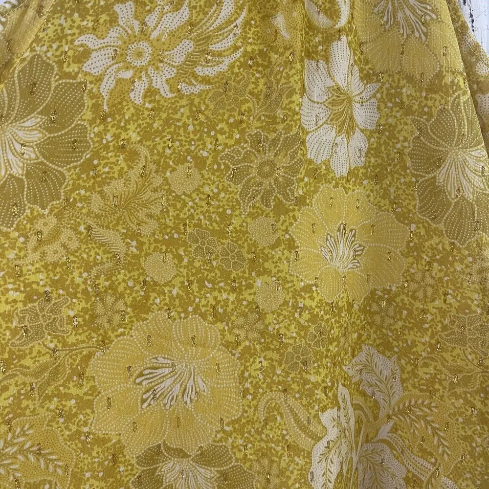 Cupcakes and Cashmere Top Womens Small Yellow Floral Blouse Halter Flirty Dressy - Image 2