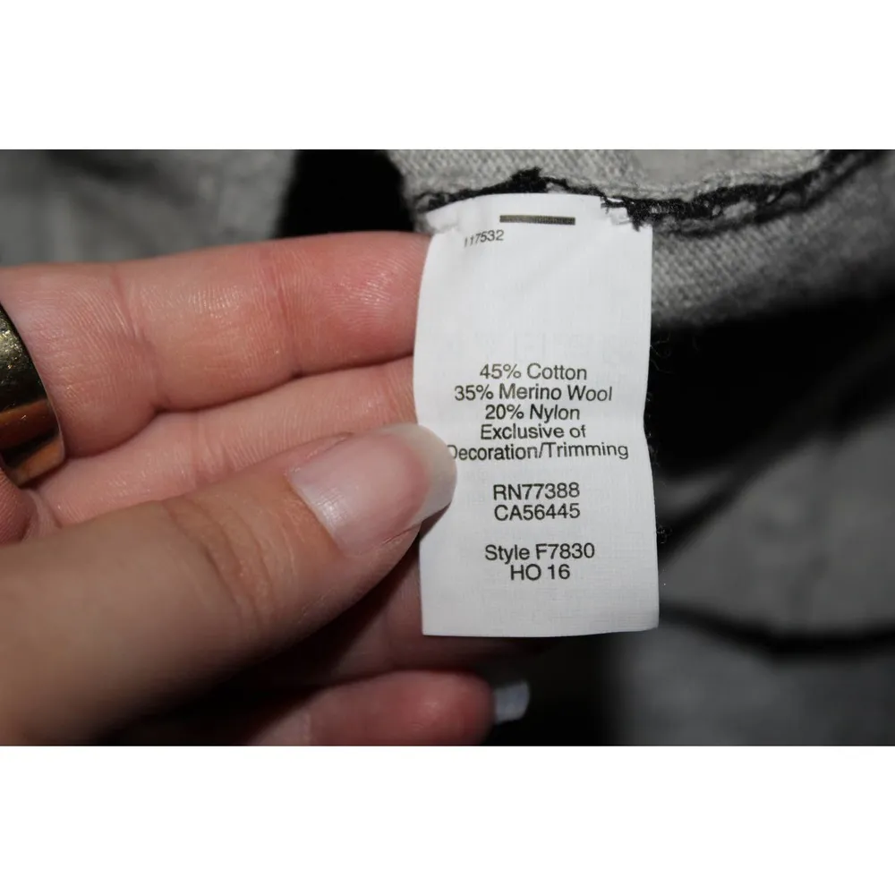 Women's J. Crew Striped Lace Teddie Merino Wool Sweater Gray Black Shirt Size S - Image 4