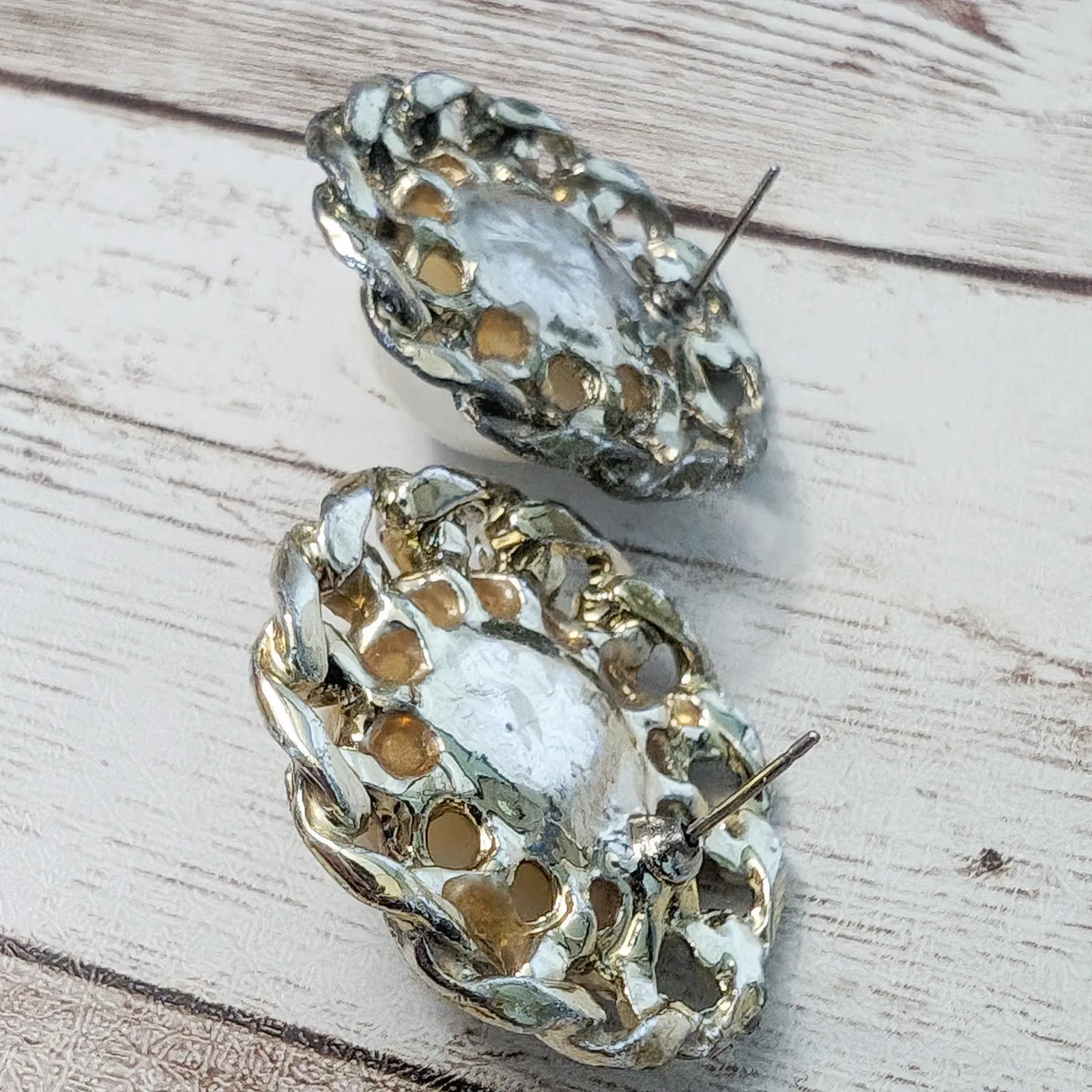 Vintage Earrings For Pierced Ears Faux Pearl with Chain Design Halo - Image 5