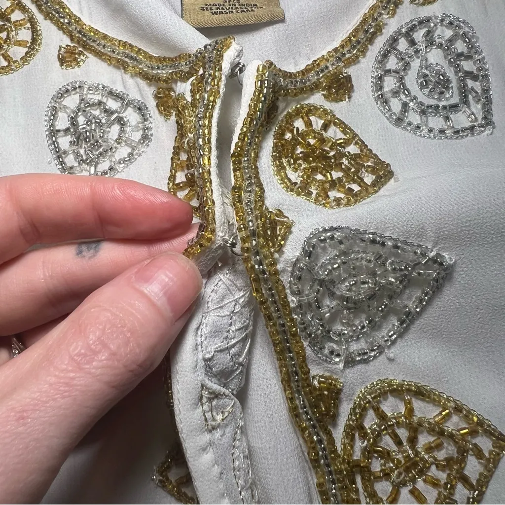 NEW Midnight Velvet Beaded Sheer Open Cardigan Women’s Size L Ivory Duster NWT White Size L - Image 8