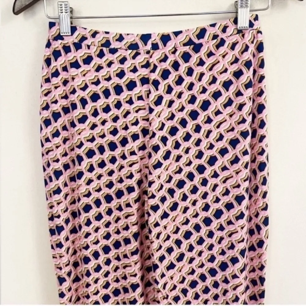 Diane Von Furstenberg DVF Brooklyn Matte Jersey Pants Pink/Navy Geometric Small - Image 6