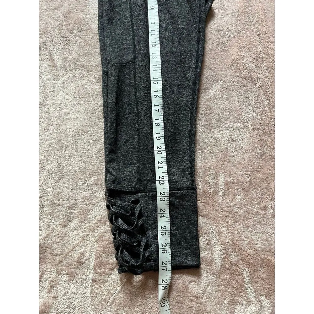 ATHLETA Heather Gray Capri Crop Leggings‎ Yoga Gym US Small Strappy Details - Image 10