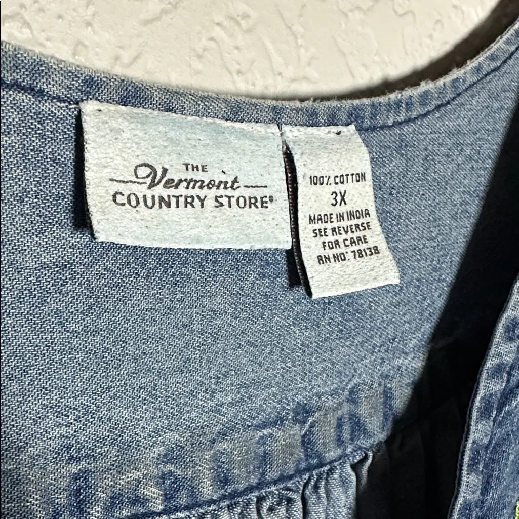The Vermont Country Store Embroidered Denim Dress Muumuu Jumper Cottage Pockets Blue Size 3X - Image 6